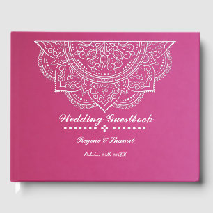 Elegant Pink and White Paisley Mandala Guest Book