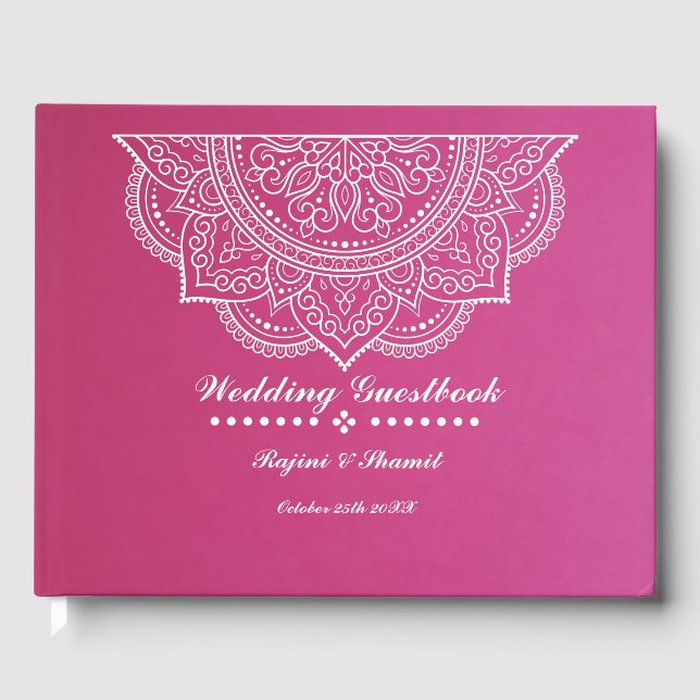 Elegant Pink and White Paisley Mandala Guest Book (Front)