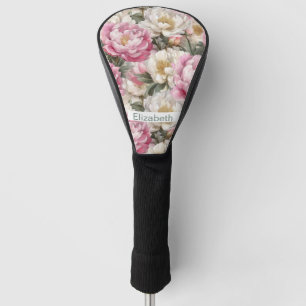 Elegant Pink and White Peony Personalised Golf Head Cover