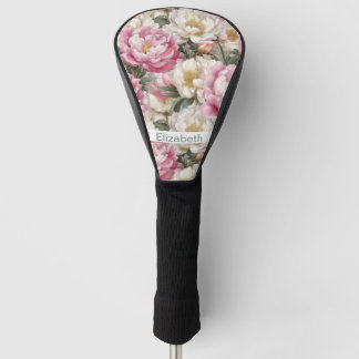 Elegant Pink and White Peony Personalised Golf Head Cover