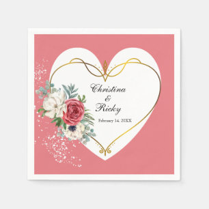 Elegant Pink And White Rose Wedding Napkin