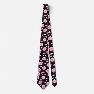 Elegant Pink and White Roses Neck Tie