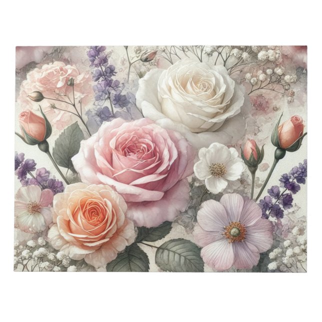 Elegant Pink and White Roses Notepad (Front)