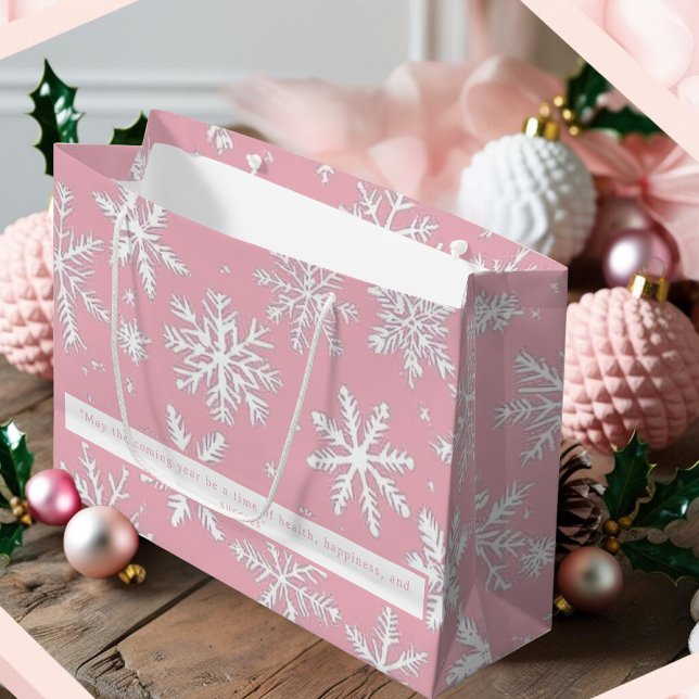 Elegant Pink and White Snowflakes patterns Large Gift Bag (Elegant Pink and White Snowflakes patterns Large Gift Bag)