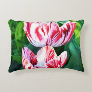Elegant Pink And White Striped Tulips Decorative Cushion