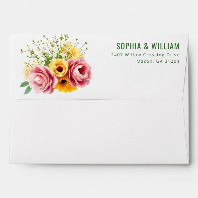 Elegant Pink and Yellow Floral Bouquet Envelope (Back (Top Flap))