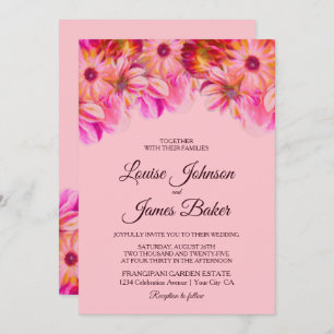 Elegant Pink and Yellow Floral Wedding Invitation