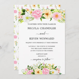 Elegant Pink and Yellow Floral Wedding Invitation