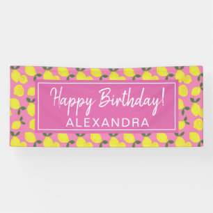 Elegant Pink and Yellow Lemon Party Happy Birthday Banner