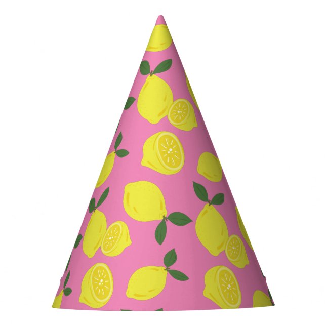 Elegant Pink and Yellow Lemon Pattern Party Hat (Front)