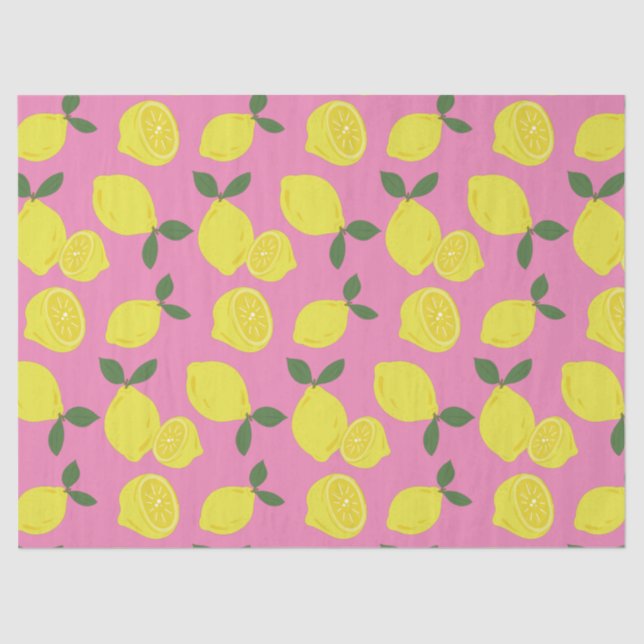 Elegant Pink and Yellow Lemon Pattern Tissue Paper (Front)