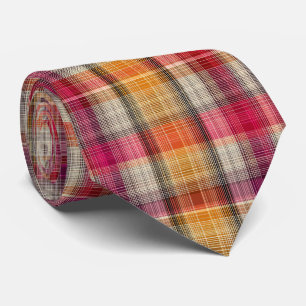 Elegant Pink and Yellow Plaid Gingham Pattern Tie