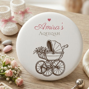 Elegant Pink Aqiqah Vintage Baby Carriage Islamic 3 Cm Round Badge