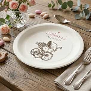 Elegant Pink Aqiqah Vintage Baby Carriage Islamic Paper Plate