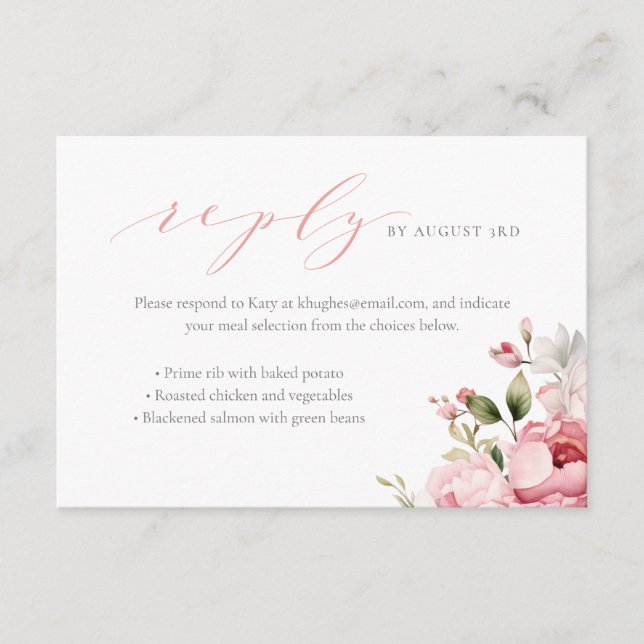 Elegant Pink Baby Girl Baby Shower Meal Selection Enclosure Card (Front)