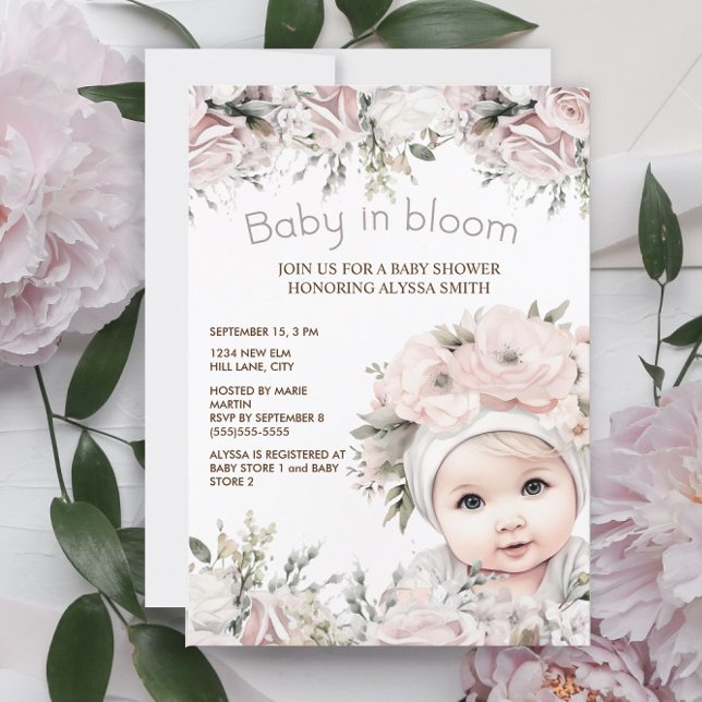 Elegant Pink Baby in Bloom Girl Baby Shower Invitation (Creator Uploaded)