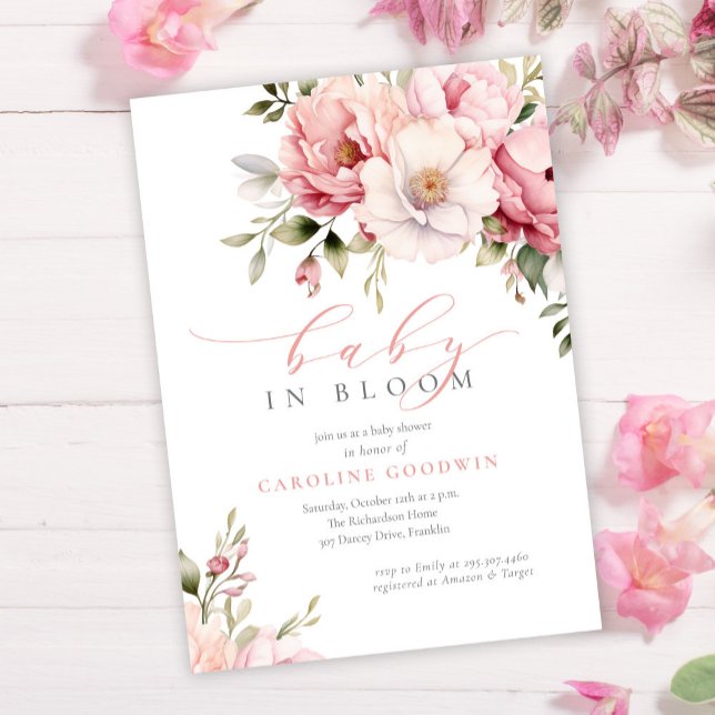 Elegant Pink Baby In Bloom Girl Baby Shower Invitation (Creator Uploaded)