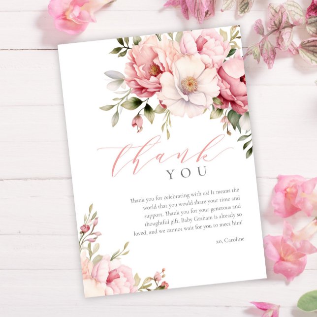 Elegant Pink Baby In Bloom Girl Baby Shower Thank You Card (Creator Uploaded)