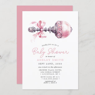 Elegant Pink baby Rattle Girl Baby Shower Invitation