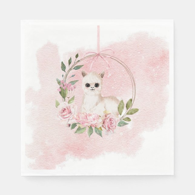Elegant Pink Baby Watercolor Baby Shower Napkin (Front)