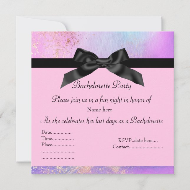 ELEGANT PINK BACHELORETTE INVITATION gold detail (Front)