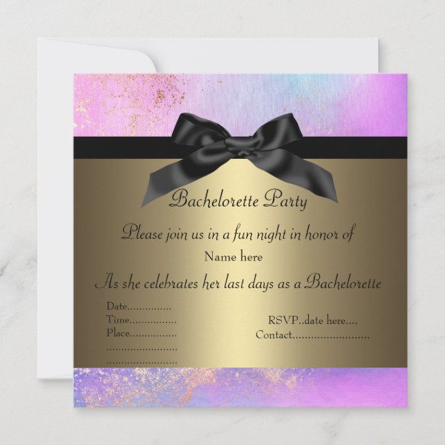 ELEGANT PINK BACHELORETTE INVITATION gold detail n (Front)