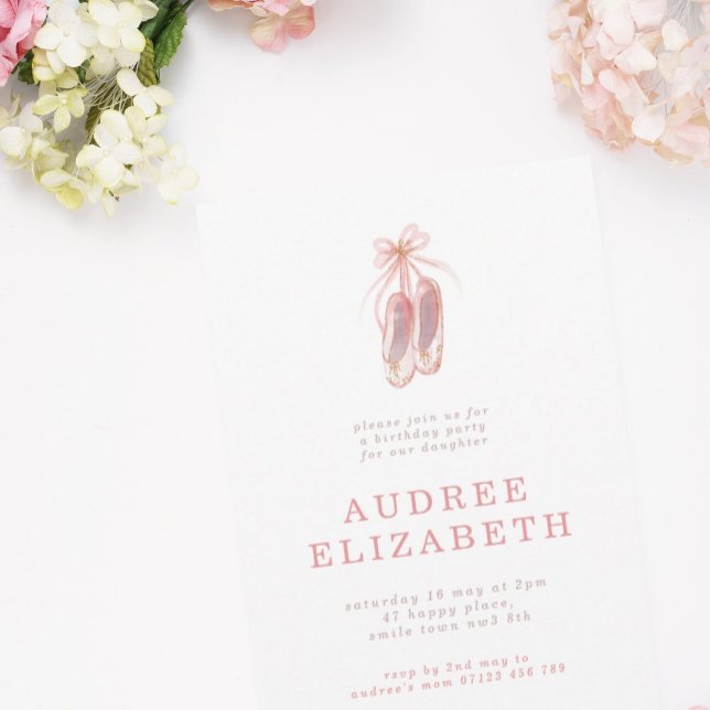 Elegant Pink Ballerina Shoes Girls Birthday Party Invitation (Creator Uploaded)