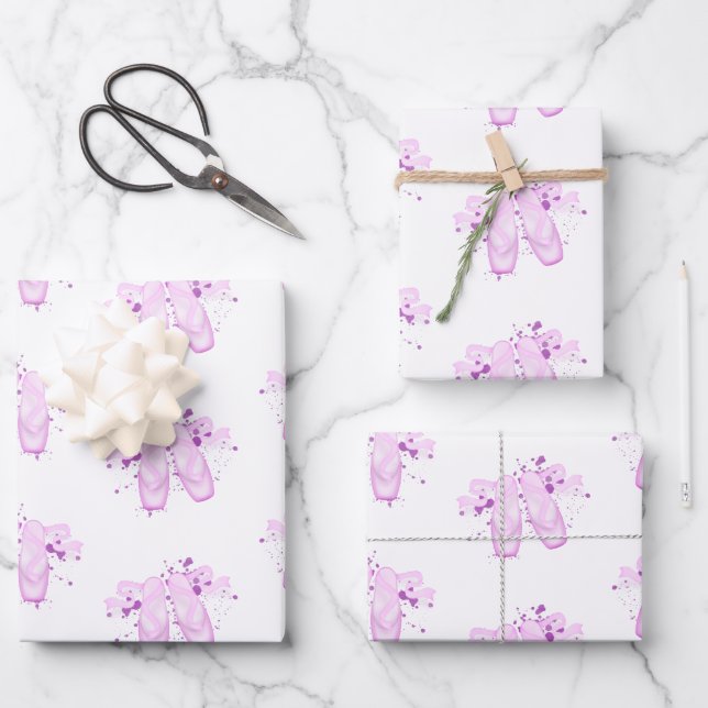 Elegant Pink Ballet Birthday Pointe Shoes Wrapping Paper Sheet (Front)