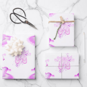 Elegant Pink Ballet Birthday Tutu & Pointe Shoes Wrapping Paper Sheet