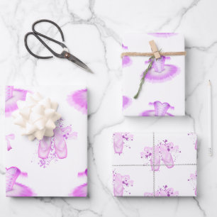 Elegant Pink Ballet Birthday Tutu & Pointe Shoes Wrapping Paper Sheet