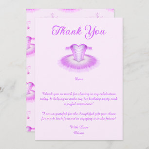 Elegant Pink Ballet Birthday Tutu Watercolour Thank You Card
