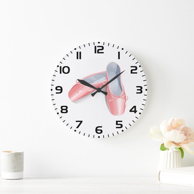 Elegant Pink Ballet Flats Cute Girly Dance Shoes  Large Clock (Creator Uploaded)