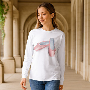 Elegant Pink Ballet Flats Cute Girly Dance Shoes T-Shirt