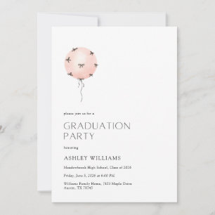 Elegant Pink Balloon Black Bow Graduation Party Invitation