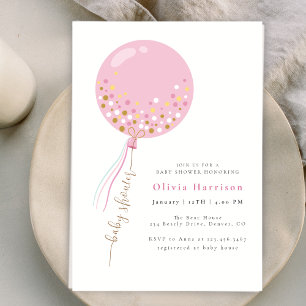 Elegant Pink Balloon Girl Baby Shower Invitation