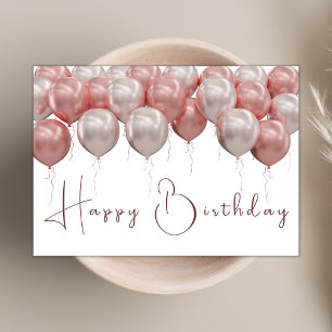 Elegant Pink Balloons Modern Script Happy Birthday Card