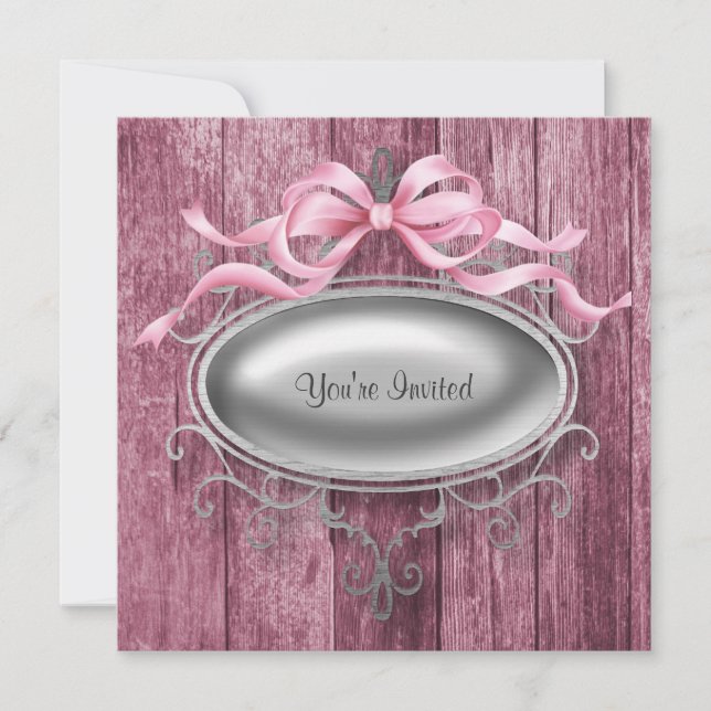 Elegant Pink Barn Wood Party Invitation Template (Front)