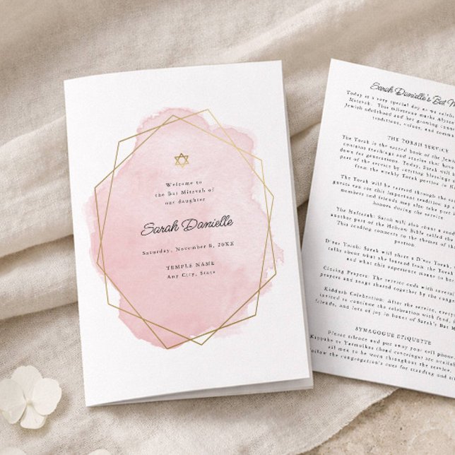 Elegant Pink Bat Mitzvah Folded Paper Program  (Creator Uploaded)