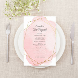 Elegant Pink Bat Mitzvah Party Paper Menu