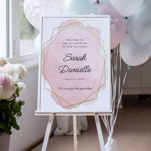 Elegant Pink Bat Mitzvah Welcome Poster