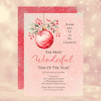 Elegant Pink Bauble Most Wonderful Time Year Party