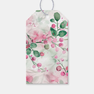 Elegant Pink Berries Floral Christmas Gift Tags