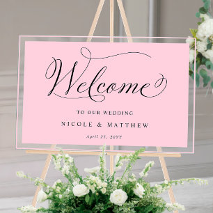 Elegant Pink, Berry Wedding Welcome Acrylic Sign