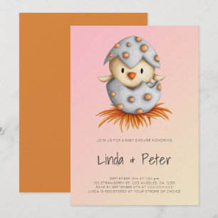 Elegant Pink Bird in Nest Baby Shower Invitation