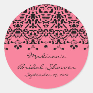 Elegant Pink & Black Damask Bride Shower Sticker