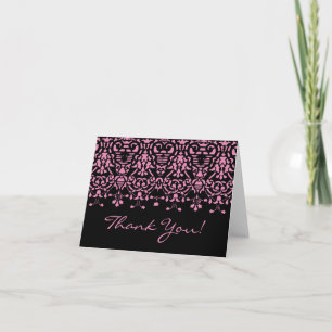 Elegant Pink & Black Damask Thank You Note Card
