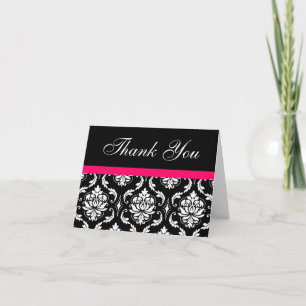 Elegant Pink Black Damask Wedding Thank You Notes