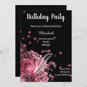 ELEGANT PINK BLACK FLORAL BIRTHDAY INVITATION