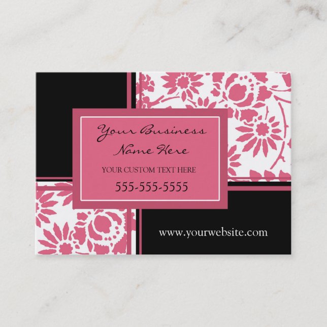 Elegant Pink Black Floral Business Cards (Front)