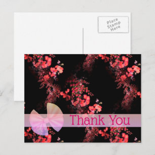 Elegant Pink Black Floral Thank You Postcard